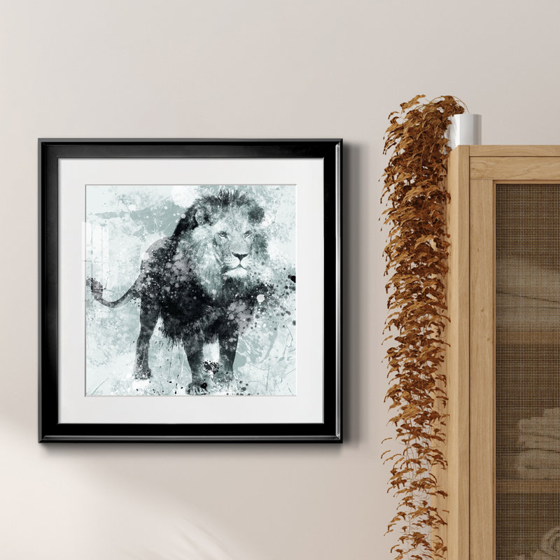 Lion - peinture encadrée, H 17,5 po x l 17,5 po x P 1,5 po, Papier encadré noir