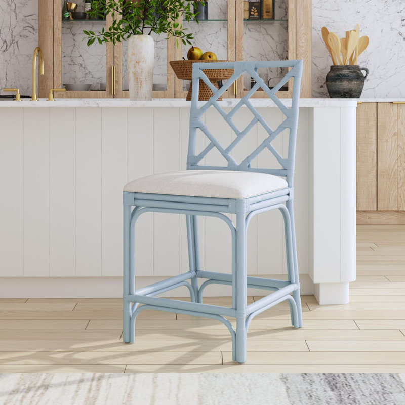 Fulton Woven Stool, Counter Stool (24" Seat Height), White Seat / Blue Frame