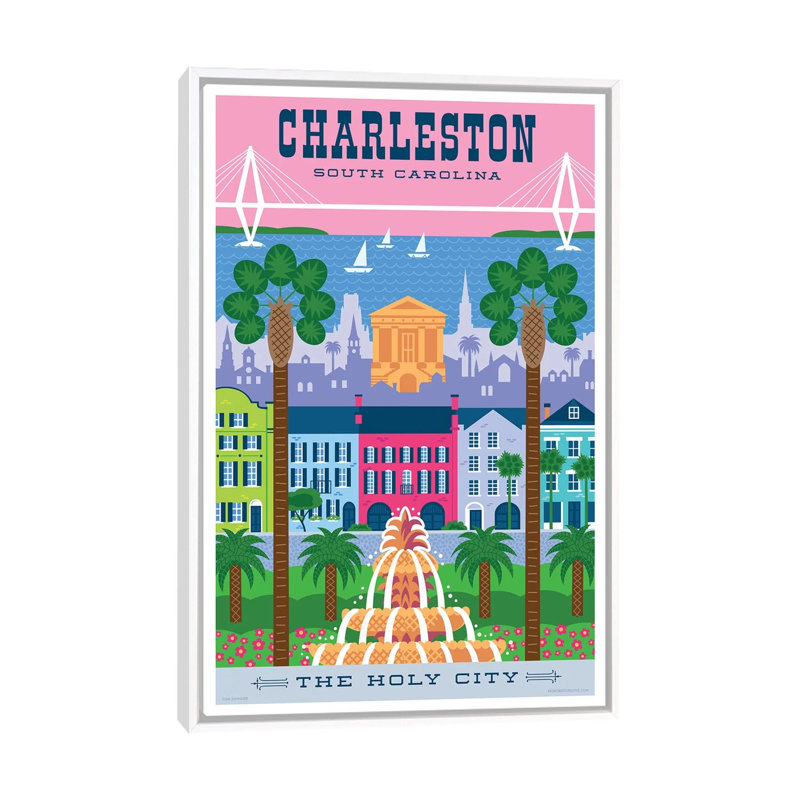 Affiche de voyage Charelston par Jim Zahniser-impression d’art graphique, H 40 po x l 26 po x P 1,5 po, Pas de tapis