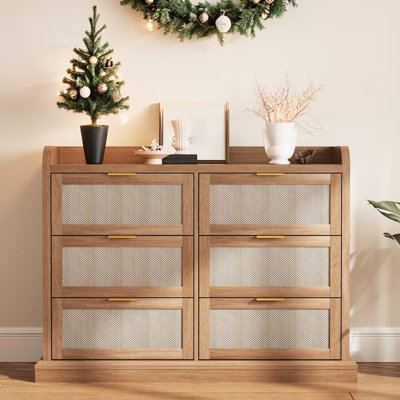 6 Drawer Dresser for Bedroom, 47.2" Wide Chest of Drawers with Metal Handles, Storage Organizer & TV Stand for Hallway, Living Room