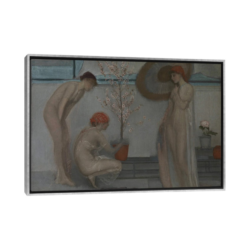 Rose et gris trois chiffres - reproduction d'art murale - toile encadrée, 40 po x 60 po, Toile avec cadre, Argent