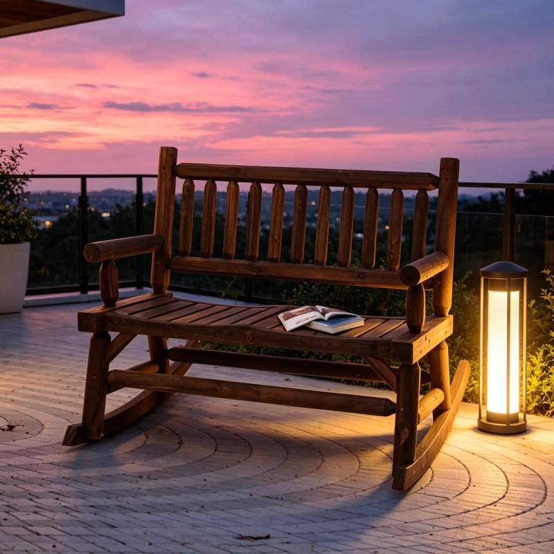 Backyard Loveseat,Wooden Rocking Chair,Garden Rocking Bench