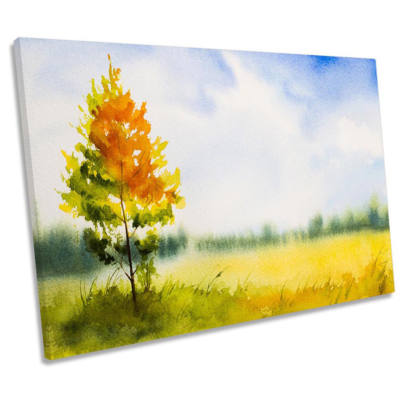 Tree Landscape Watercolour - Wrapped Canvas Print, 81.3cm H x 121.9cm W x 4cm D