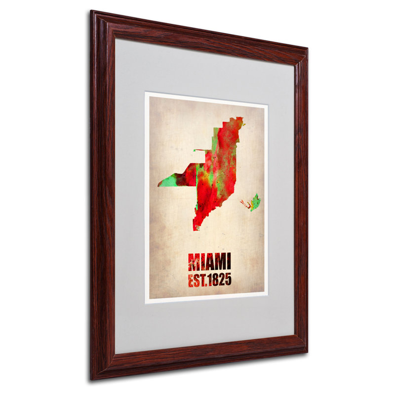 Miami Watercolor Map 11" x 14" Framed Canvas Print