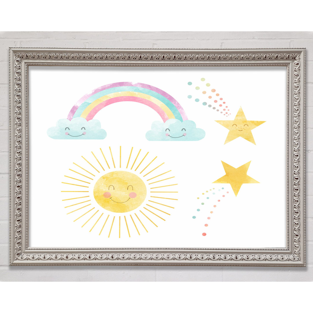 Happy Rainbow And Clouds - Einzelne Bilderrahmen Kunstdrucke