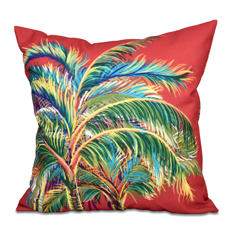Beach Vacation Floral Reversible Throw Pillow, 20" H x 20" W, Coral