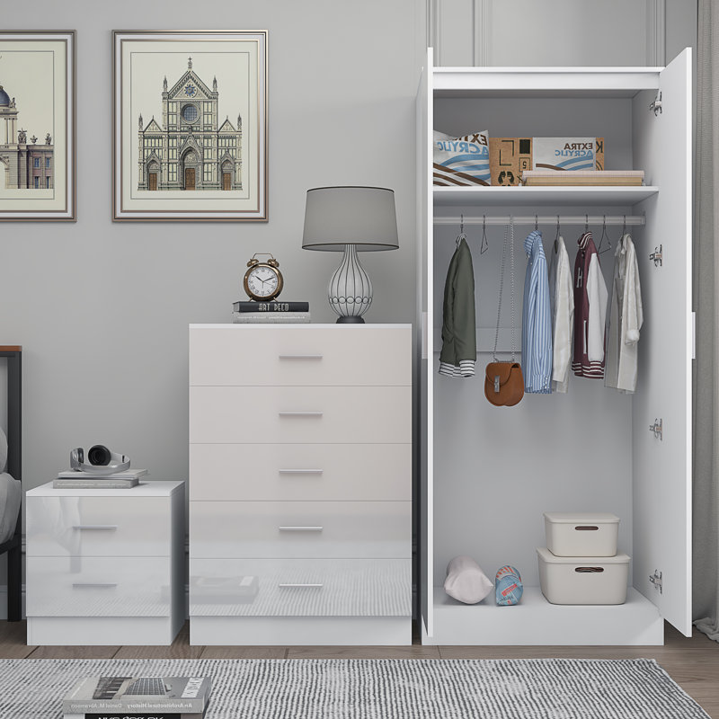 Eva Piece Bedroom Set, White Gloss / Matt White