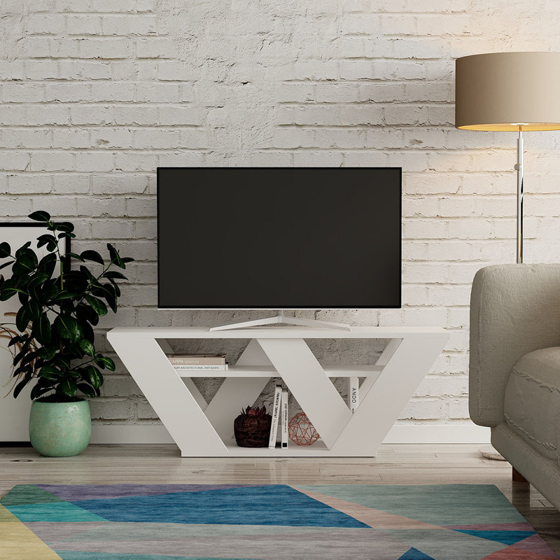 Meuble télé moderne blanc avec plusieurs tablettes, 43,3 po x 15,7 po x 15,7 po | 100% panneau de particules enduit de mélamine, épaisseur: 0,7 pouce | Conception murale, idéale pour le salon et les espaces de divertissement