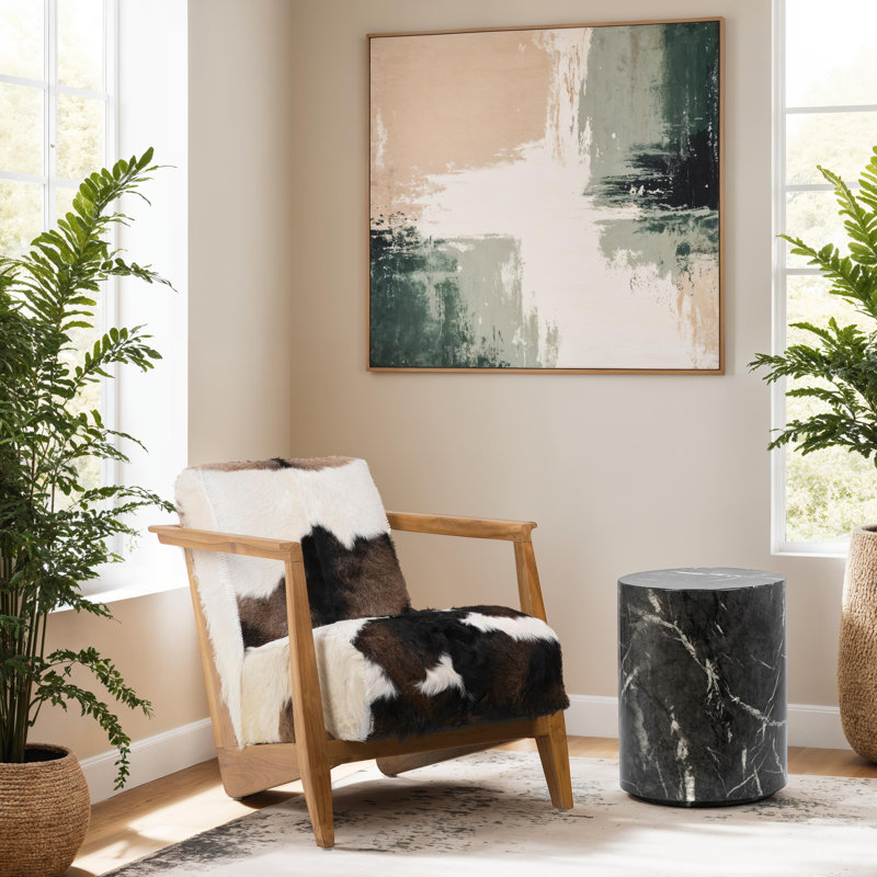 Fauteuil pivotant rembourré Doliver, Peau de chèvre brune / blanche véritable, Naturel