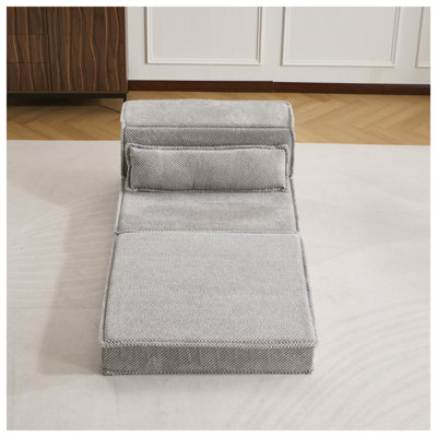 Convertible Modular Sectional Sofa with Circle Fleece Fabric - Light Grey Memory Foam Floor Sofa Bed, DIY Boneless Design, No Assembly Required with Pillow