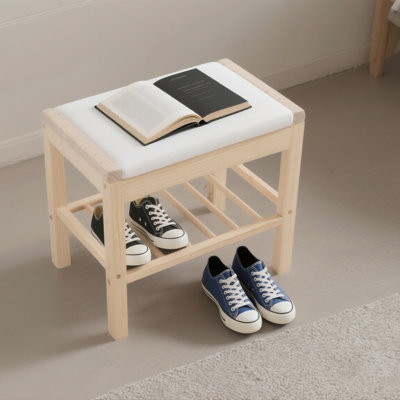 Entryway Shoe Changing Bench Natural Wood Shoe Storage Bench with Cushion  220 lbs Capacity Solid Pine Frame Shoe Organizer with Bottom Storage Shelf Modern Upholstered Seat Bench for Hallway Bedroom