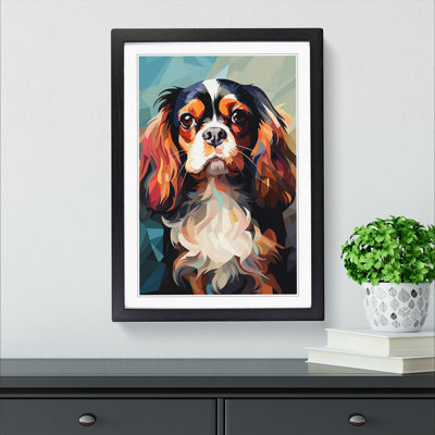 Cavalier King Charles Spaniel Cubism No.2 - Single Picture Frame Print on Wood
