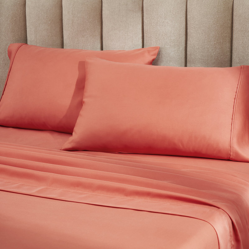 Superior 1200 Thread Count Wrinkle Resistant Cotton Blend Pillowcases, Standard, Coral