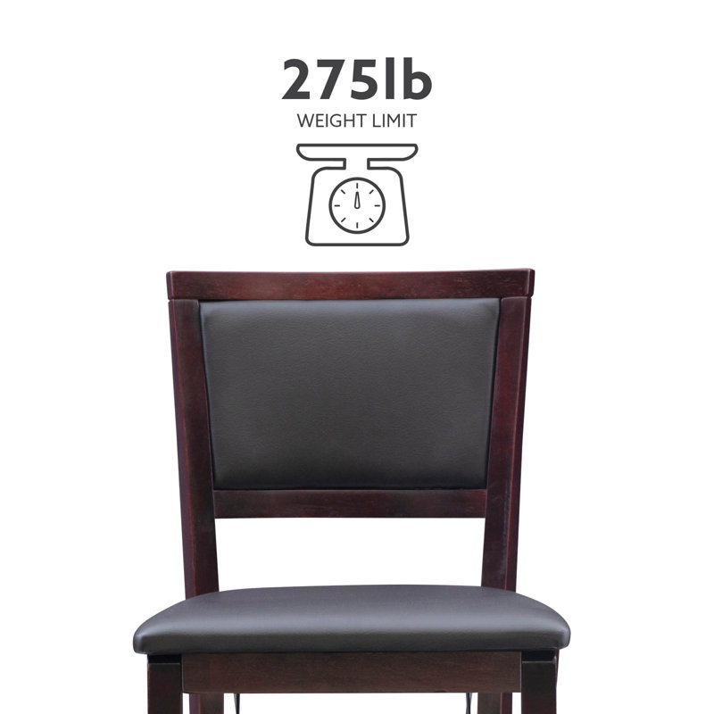 Phaedra Foldable Counter / Bar Stool with Upholstered Seat & Back, Espresso  Faux Leather, Counter Stool (24" Seat Height)