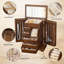 Boîte de rangement pour bijoux en bois 6 couches, organisateur de bijoux rustique avec miroir et tiroirs pour femme, étui à bijoux pour bagues et colliers, noir carbonisé-130105319