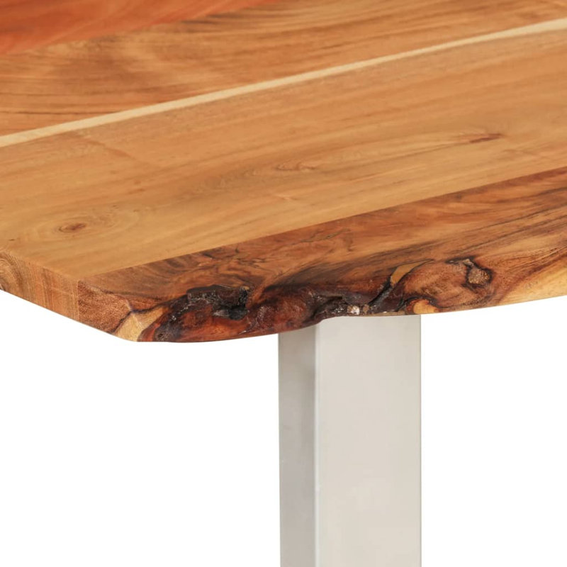  Table de salle à manger brune, bois d'acacia argent massif, fer thermolaqué, Blanc, H 29,9 po x L 70,9 po x l 35,4 po