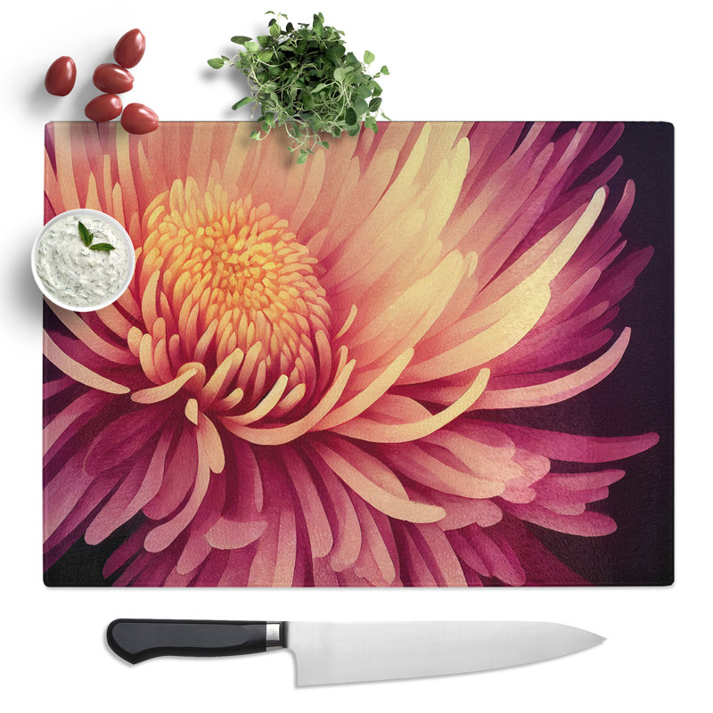 Contemporary Chrysanthemum Flower  Glass Chopping Board