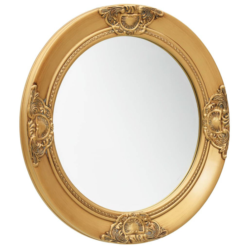 Gioia Wood Round Wall Mirror, Gold