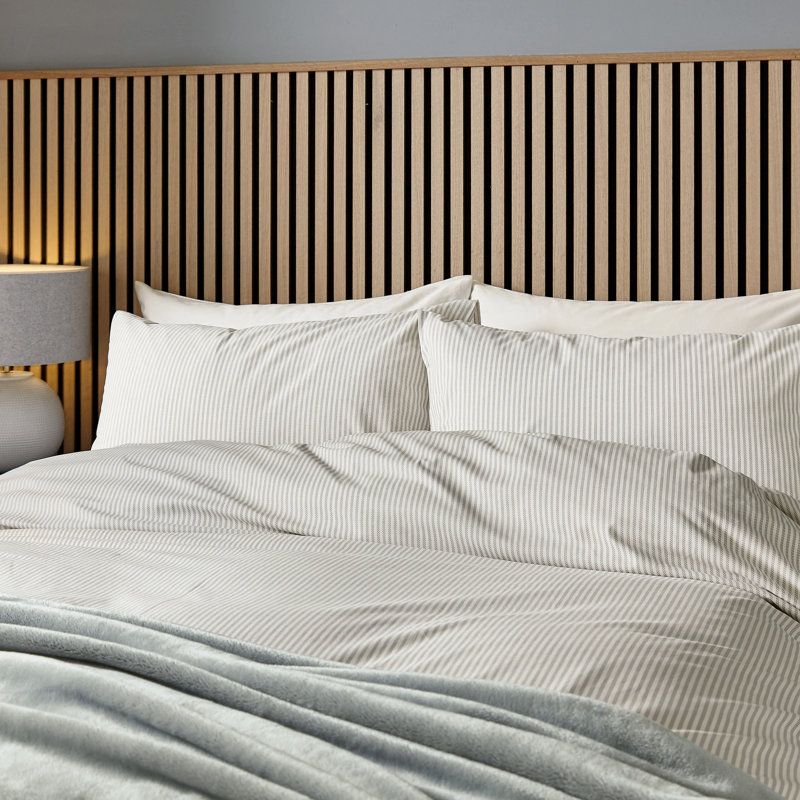 Twill Stripe Duvet Cover Set, Grey Striped, Double Duvet Cover + 2 Pillowcases