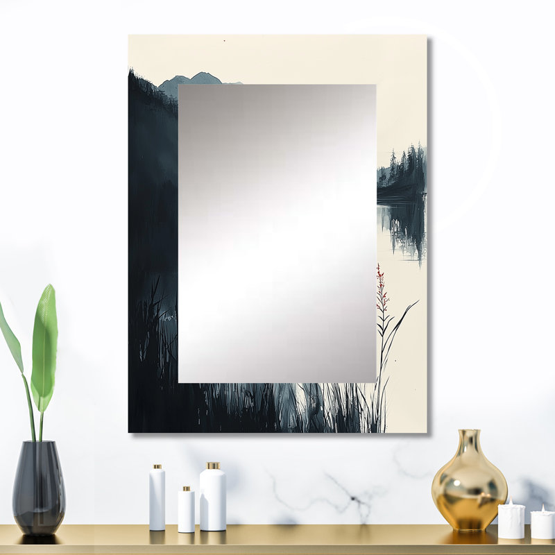 White And Black Silent Ridge - Mountains Unique Mirror, White Large Wall Mirror, Printed Metal Art, 32" x 24"