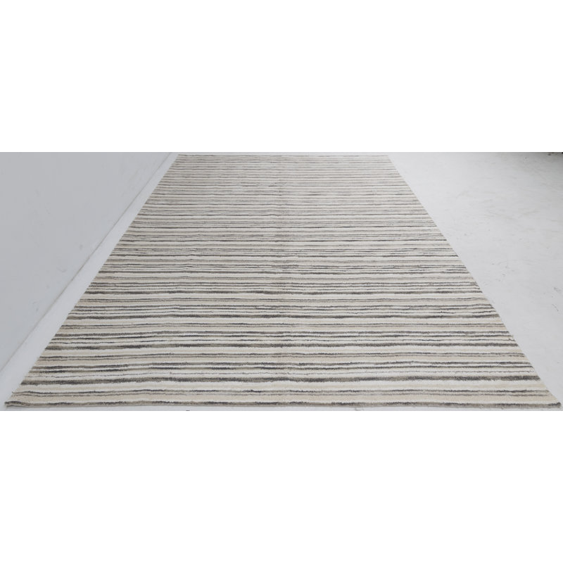 Hand Knotted Striped Area Rug in Gray