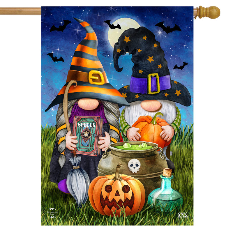 Drapeau de la maison des gnomes d'Halloween, Halloween orange/noir/violet