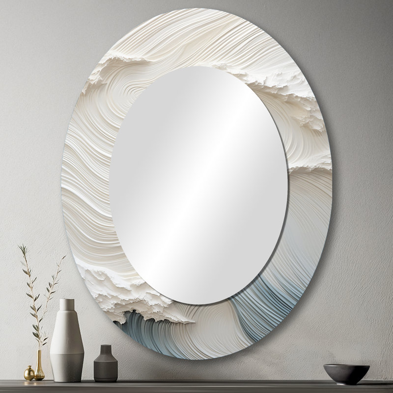 Miroir mural ovale blanc et bleu, 43 po x 33 po
