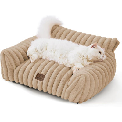 Canapé mignon pour animaux de compagnie - canapé pour chat moelleux avec une toison de velours côtelé doux de qualité supérieure, lit pour canapé flou avec housse lavable amovible, chaise de soutien pour chat pour chats d'intérieur, 