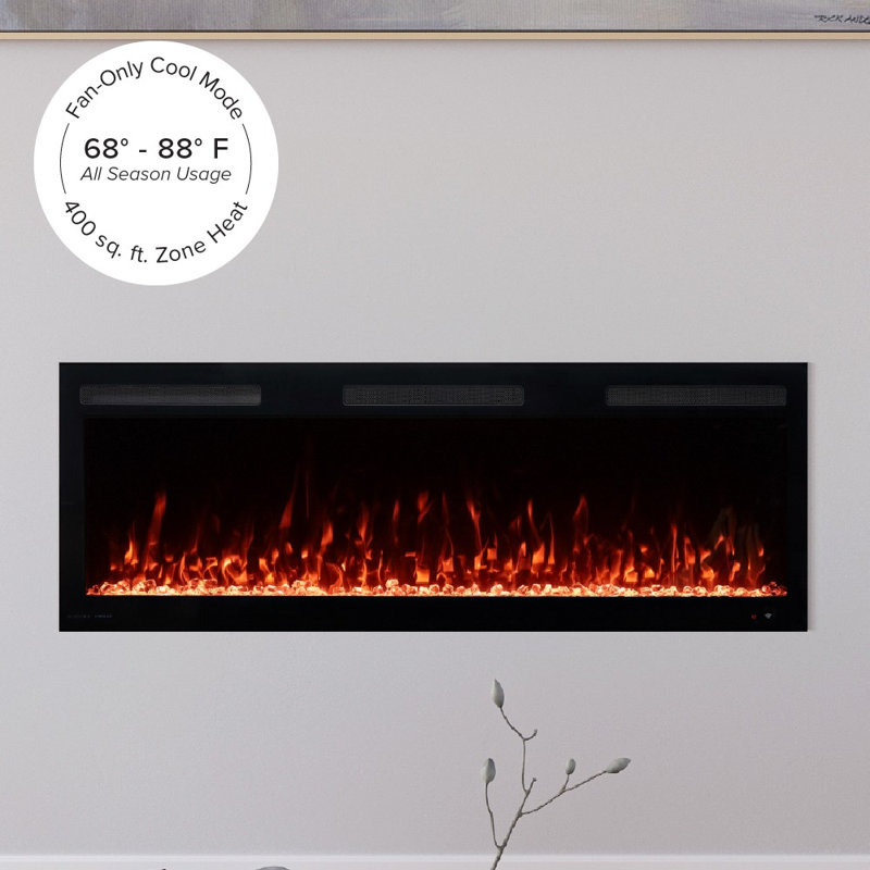 Vibrance 50" Recessed or Wall Mounted Electric Fireplace Heater, Multi-Flame Colors, Voice Assistant Compatible - Crystals Only