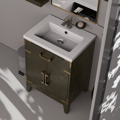 Meuble-lavabo simple en chêne brun l 24 po x P 18 po, comptoir en acrylique et miroir 18 po