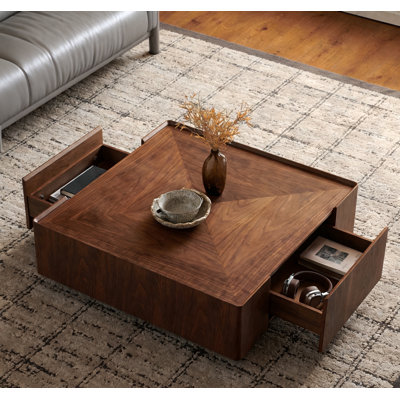 Table basse de 35,4 pouces, conception carrée en bois de noyer, convenant au salon, à la chambre à coucher, au salon et au bureau