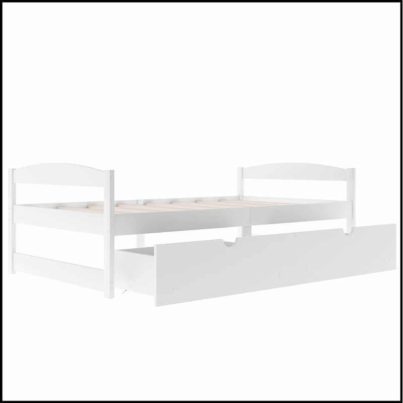 Lit plateforme simple avec deux tiroirs spacieux pour un rangement optimisé et une esthétique moderne, Blanc