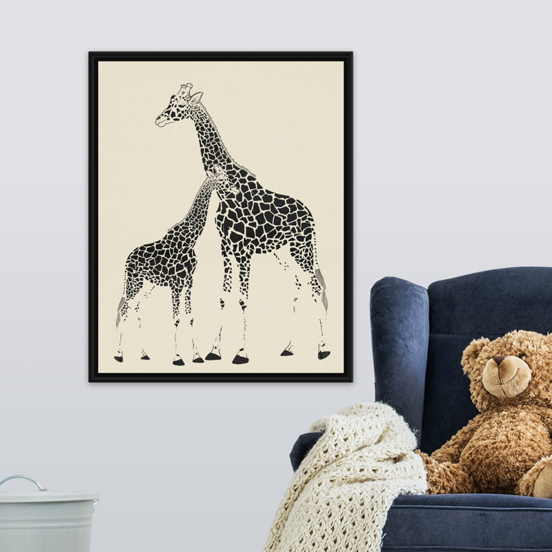 Décoration murale pour enfants girafes, H 30 po x l 24 po x P 1,2 po, Cadre pour toile flottant noir