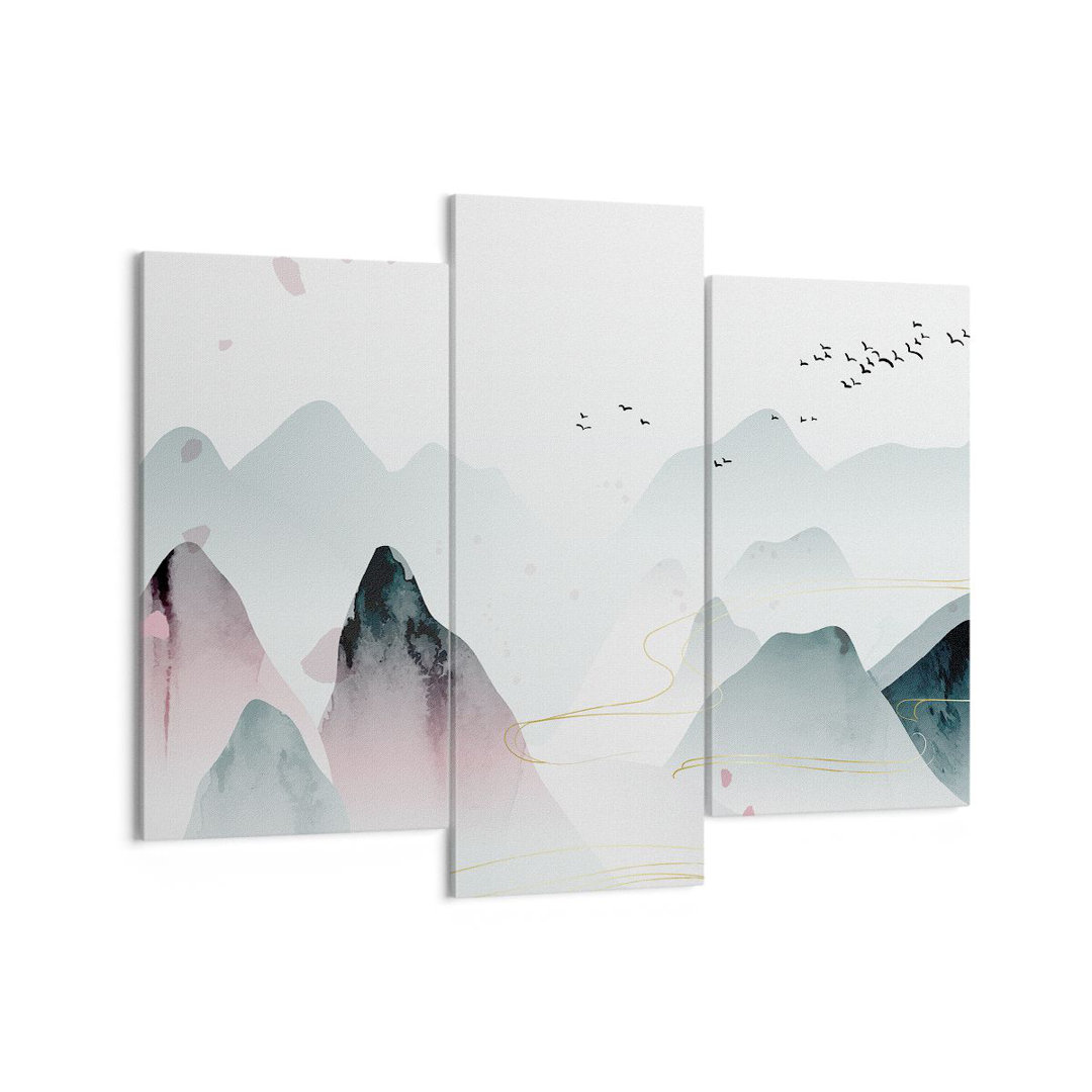 3-tlg. Leinwandbilder-Set Mountains Birds Modern