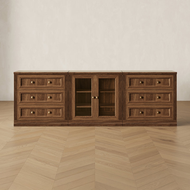 Buffet modulaire moderne Monos avec tiroirs et porte en acrylique, noyer, Noyer