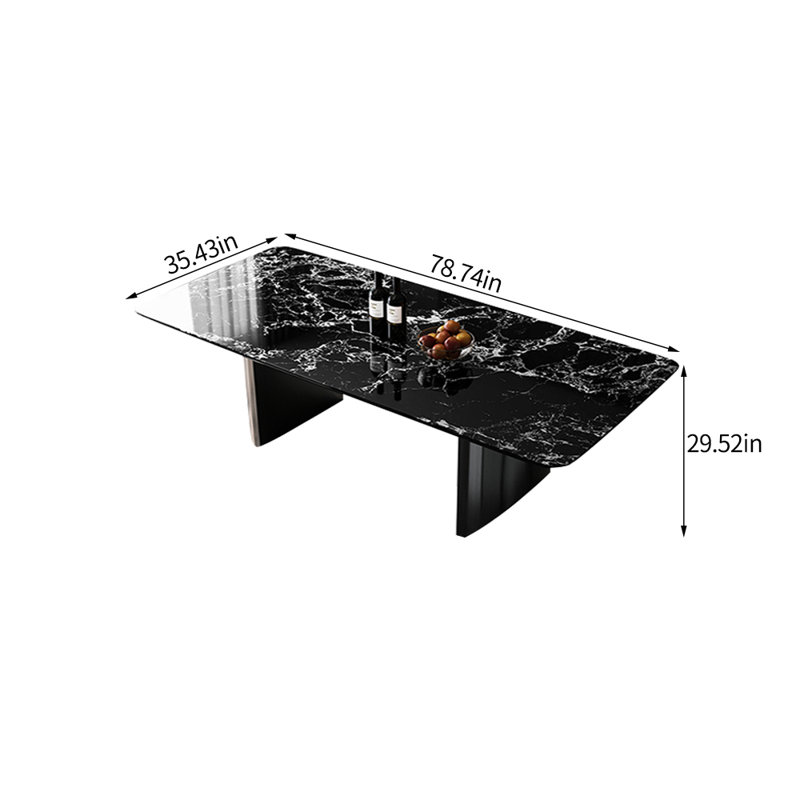 Table de salle à manger rectangulaire moderne en marbre de luxe moderne, H 29,52 po x L 78,74 po x l 35,43 po