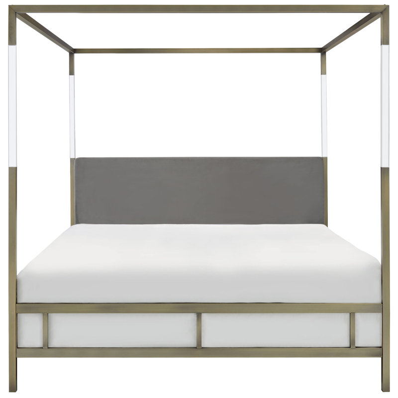 Bowdoin Upholstered Metal Canopy Bed, Gold, Queen