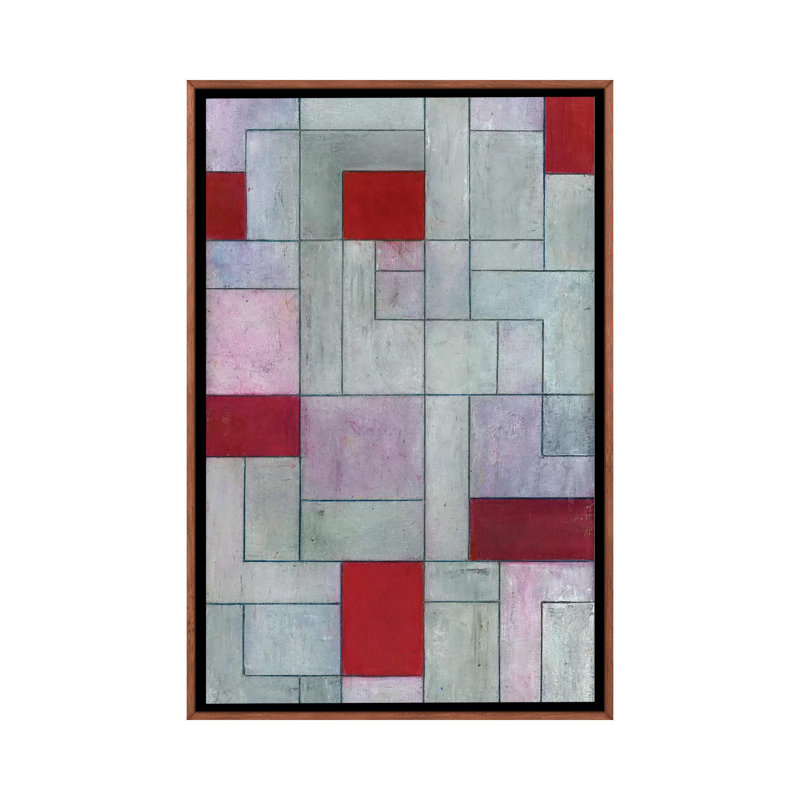 Grey Matters Red by Stephen Cimini - Painting on Canvas, 101.6 cm H x 66.04 cm W, Classic Brown Wood Framed