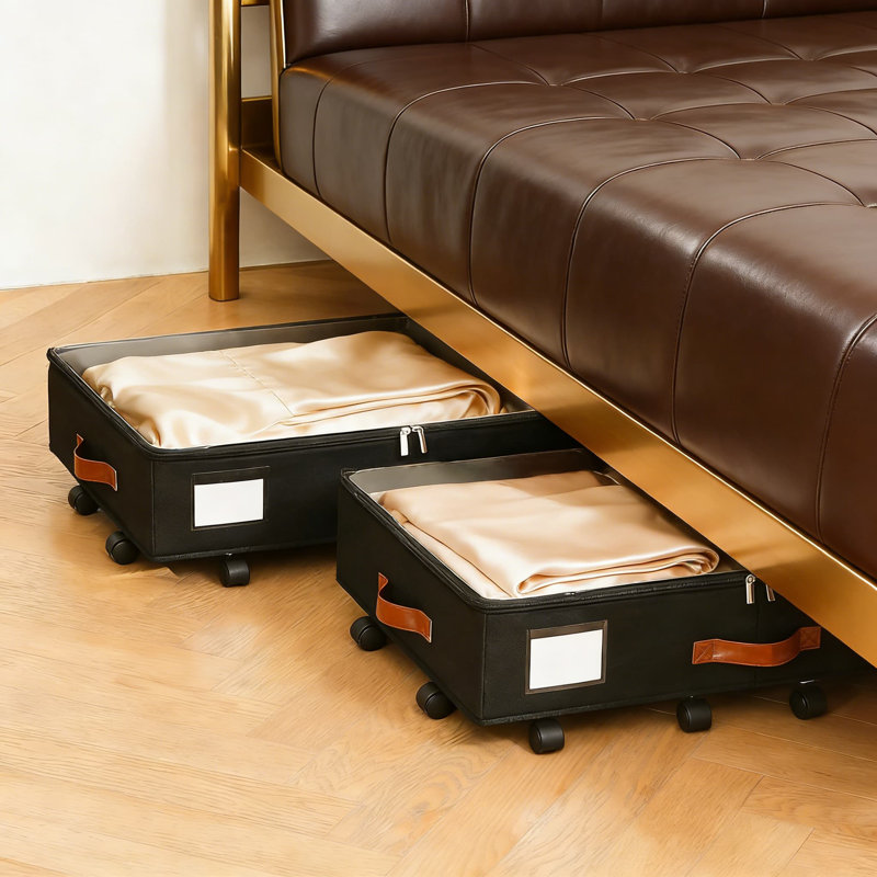 Under Bed Storage Organizer With Wheels And Clear Lid, Heavy-Duty Rolling Storage Container With Visible Window For Clothes, Bedding, And Seasonal Items, 2-Pack