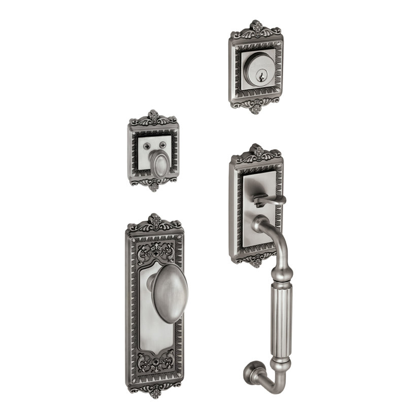 Windsor Handle With Knob And Deadbolt, Antique Pewter