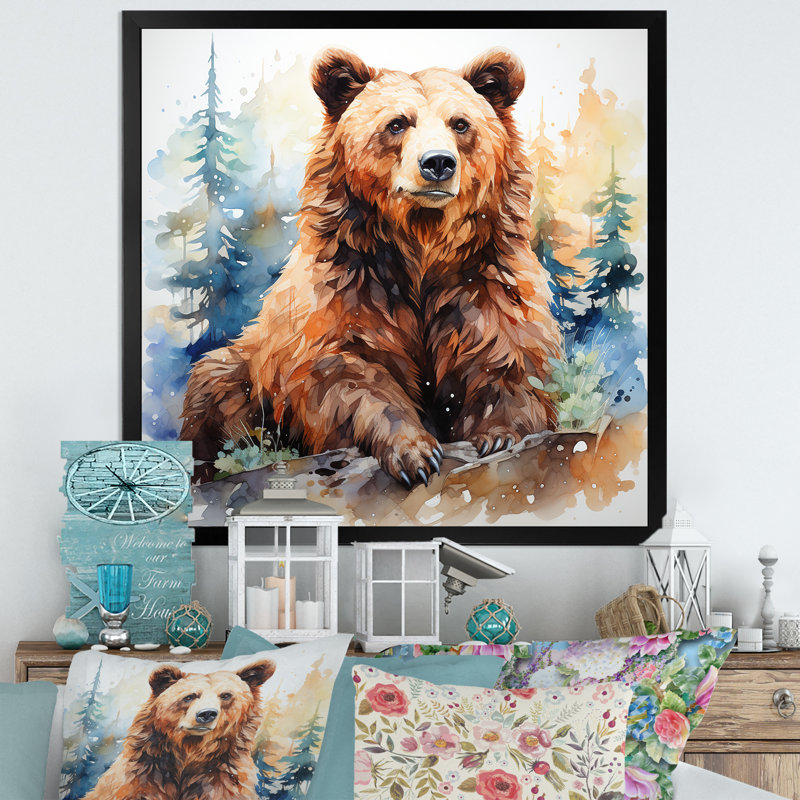 «Brown Bear Forest Portrait II - Bear 2», art mural, Cadre simple noir, H 36 po x l 36 po x P 1,5 po