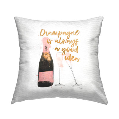 Stupell Industries Champagne Always Good Idea Pink Glam Bottle Outdoor Printed Pillow by Amanda Greenwood