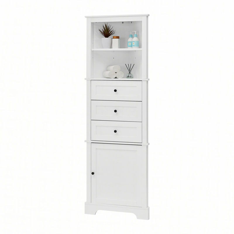 White Tall MDF Bathroom Cabinet with Adjustable Shelves and Drawers