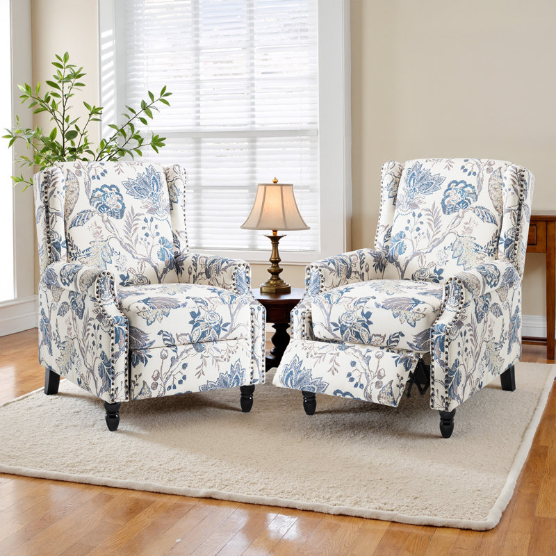 Manual Standard Push Back Recliner, Plants Blue Floral