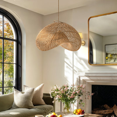 Sepherina Rattan Pendant Light - 24" Natural Handwoven Adjustable Light Fixture For Kitchen Island, Dining Room or Living Room in Farmhouse & Modern Style