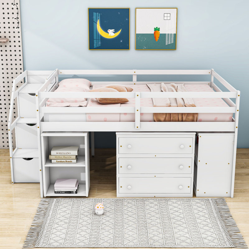 Jametrius 3 Drawer Loft Bed with Built-in-Desk by Harriet Bee, White, Full
