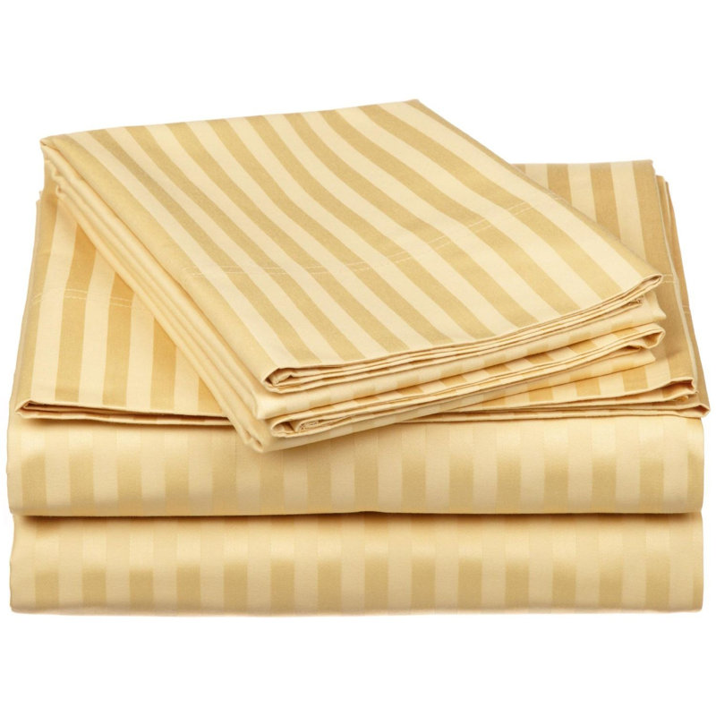 Parinaaz 600 Thread Count 100% Egyptian Cotton Striped Sheet Set, Gold, Twin XL