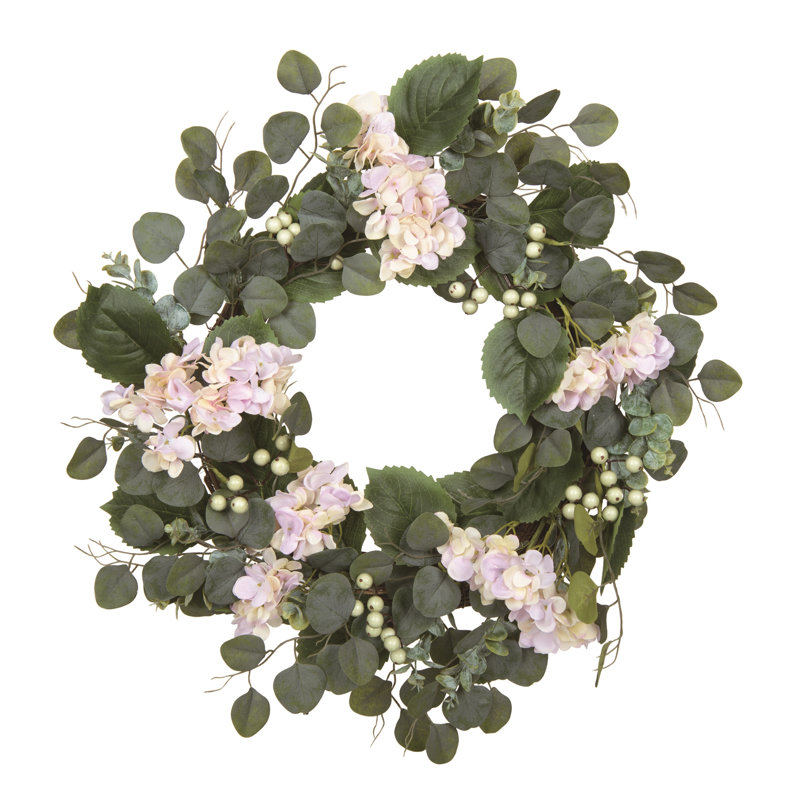 Couronne naturelle en fibre naturelle d'eucalyptus et de fleurs 24 po