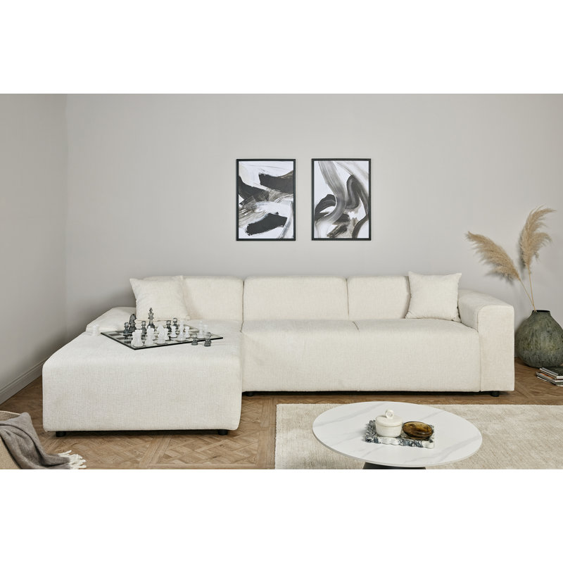Charee Upholstered Corner Sectional, Left Hand Facing, White Boucle