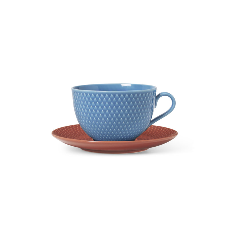 Handmade Porcelain Teacup, 13.2 Oz, Blue/Terracotta